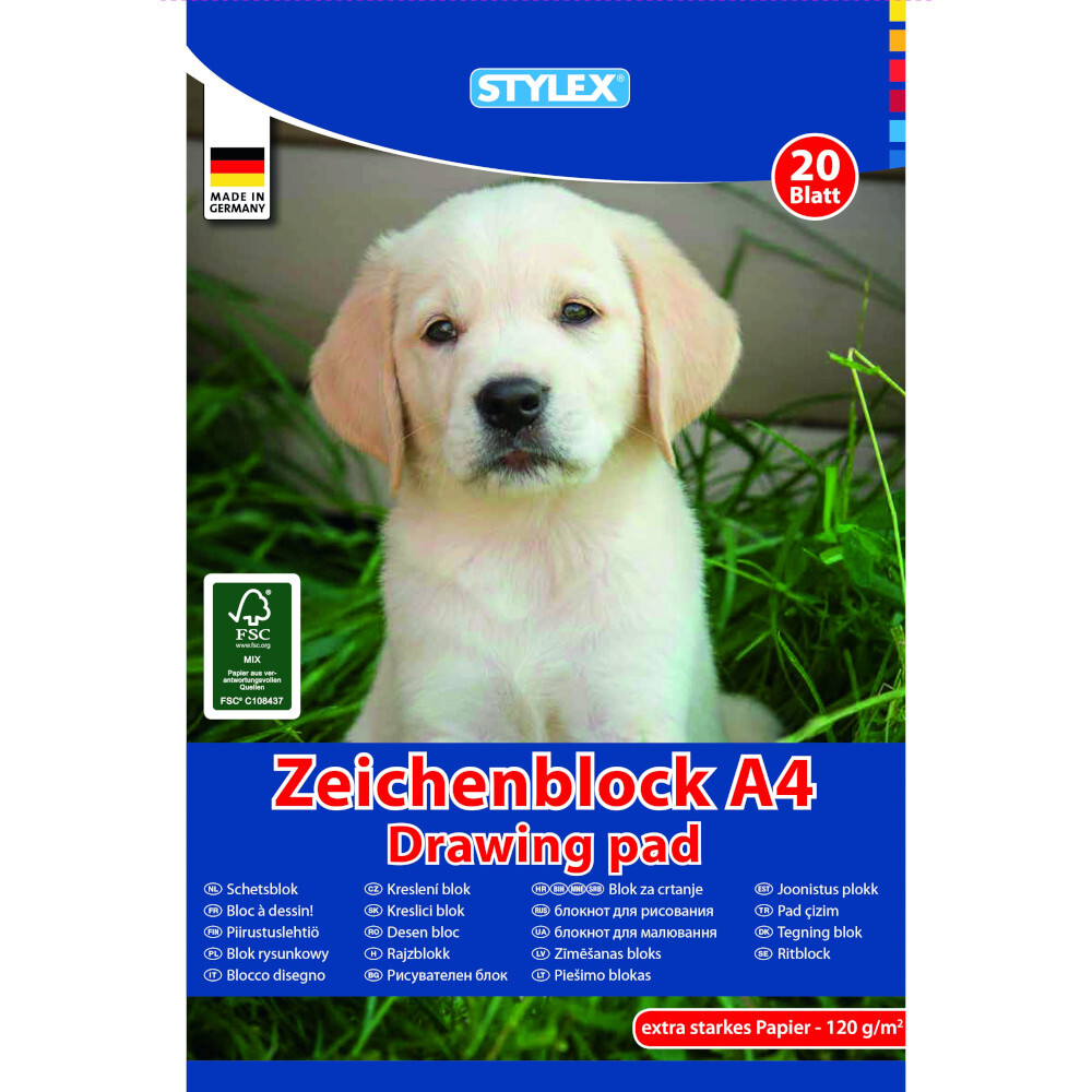 Zeichenblock A4, 20 Blatt, 120 g/m², extra starkes Papier