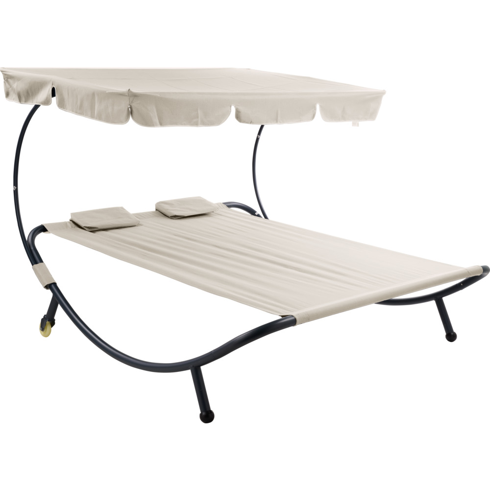Doppel-Sonnenliege mit Dach beige