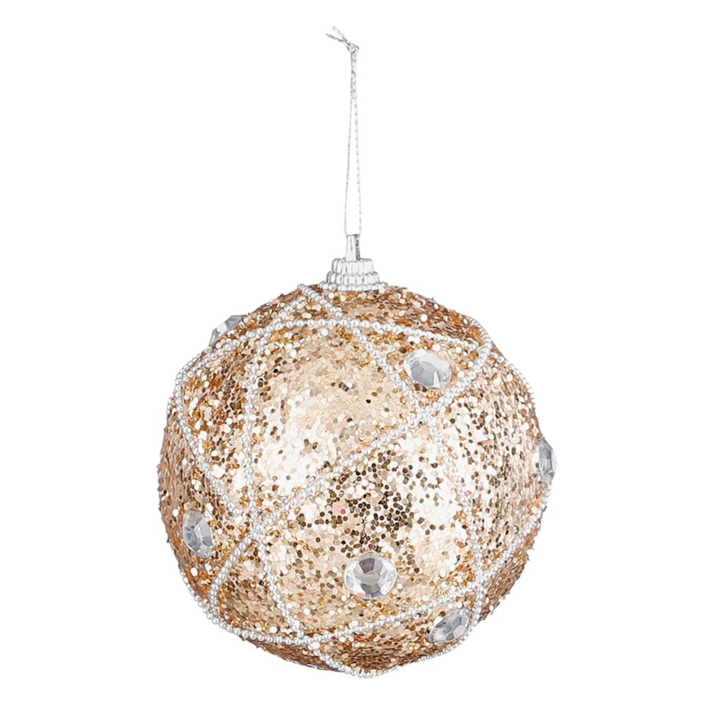 Weihnachtskugel Ø 8 cm aus Polystyrene in Champagner mit Dekosteinen