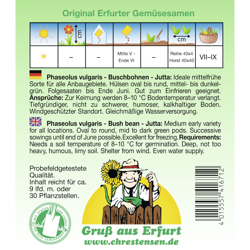 Saatgut Buschbohnen Jutta ca. 9 laufende Meter image number 1