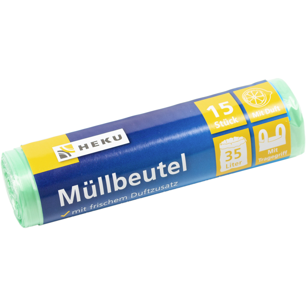 Müllbeutel mit Tragegriff & Duft 35 Liter 10µ 15 Stück grün