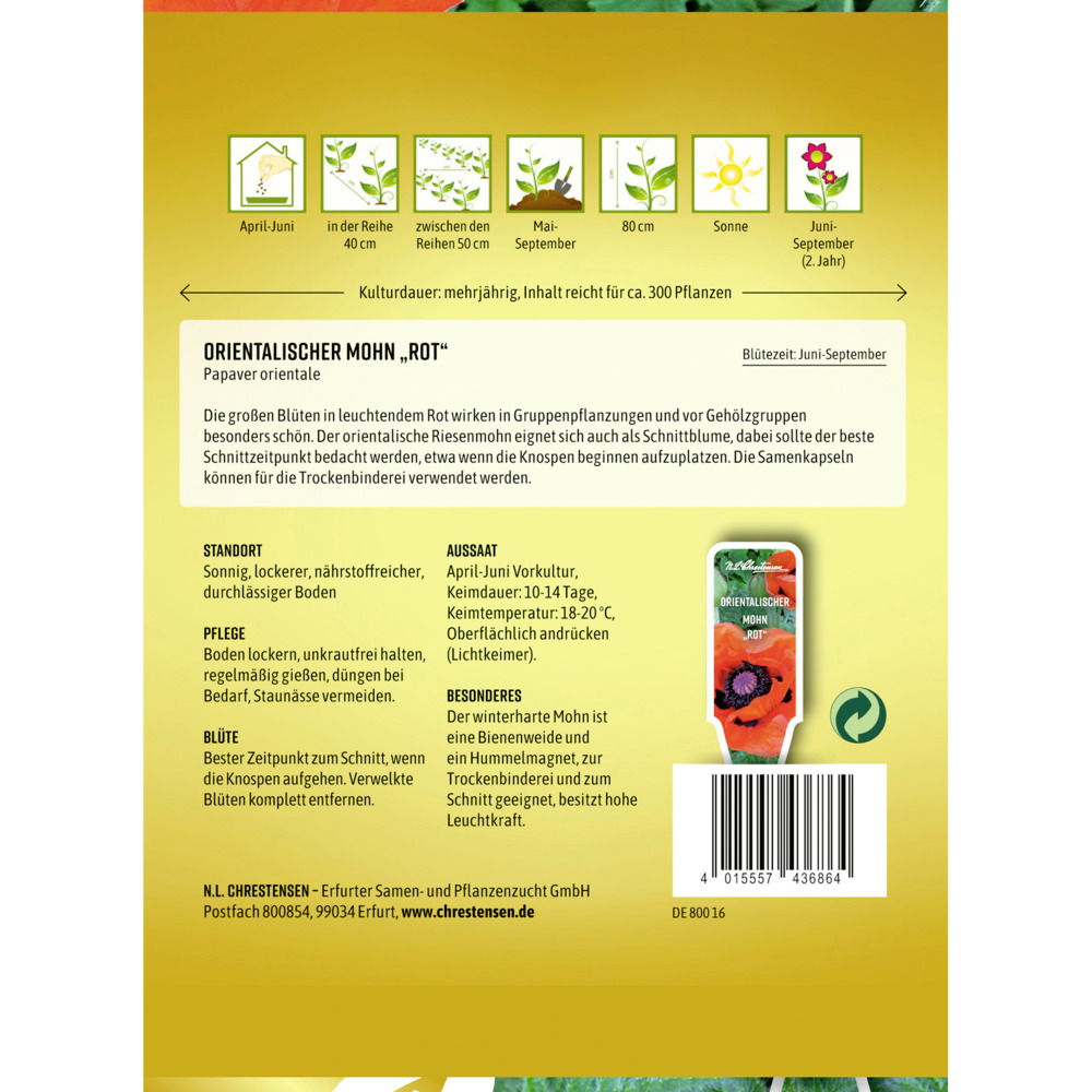 Saatgut Orientalischer Mohn Rot image number 1