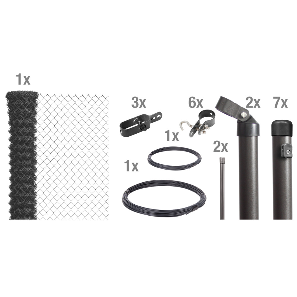 Maschendrahtzaun-Set anthrazit 15 m x 125 cm zum Einbetonieren image number 0