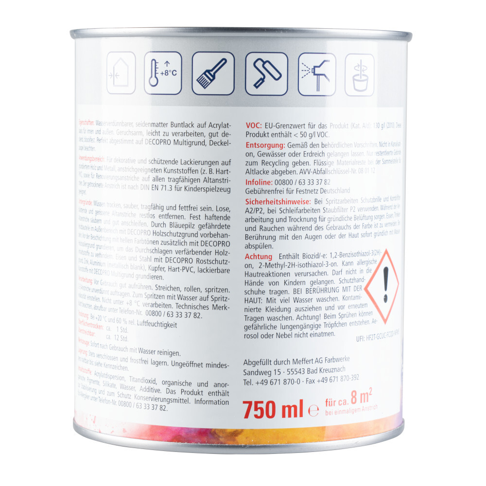 DECOPRO Acryl feuerrot Seidenmattlack 750 ml image number 1