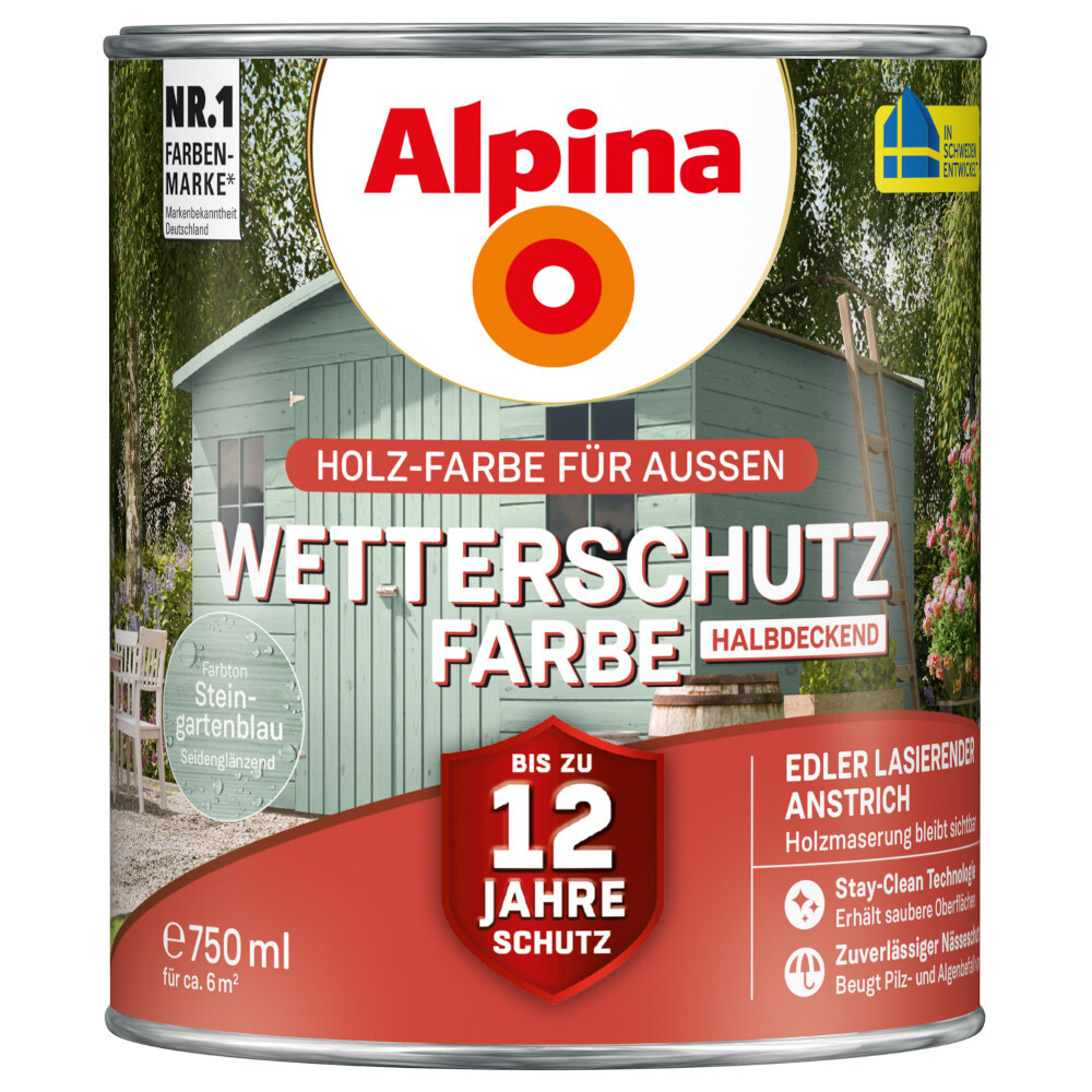 Alpina Wetterschutzfarbe Steingartenblau 750 ml halbdeckend image number 0