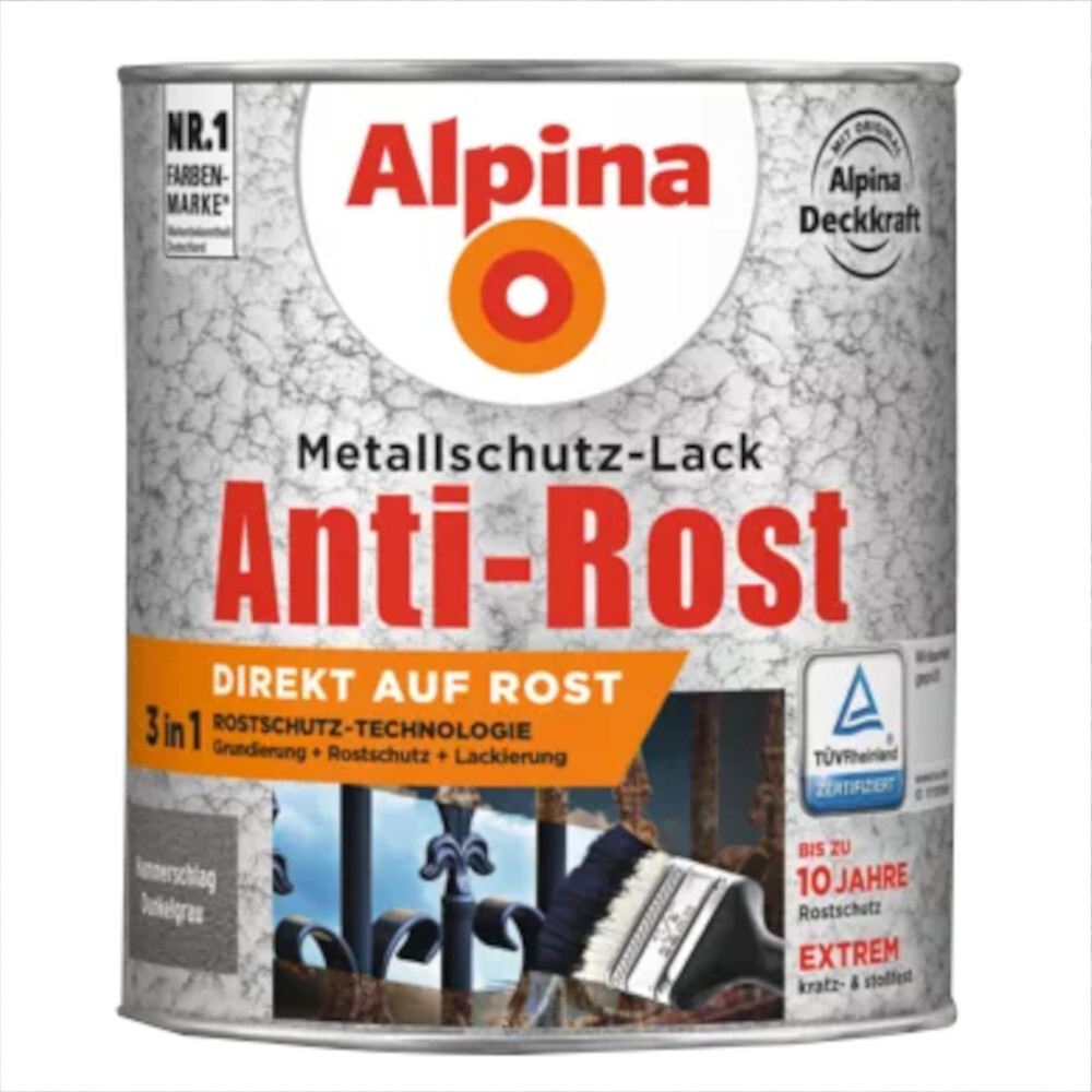 Alpina Metallschutz-Lack Dunkelgrau 750 ml RAL 9007 Hammerschlag image number 0