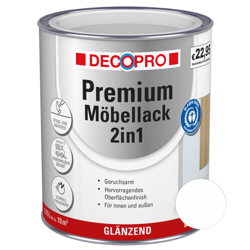 DECOPRO Premium 2in1 Möbellack 750 ml in Weiß, glänzend image number 0